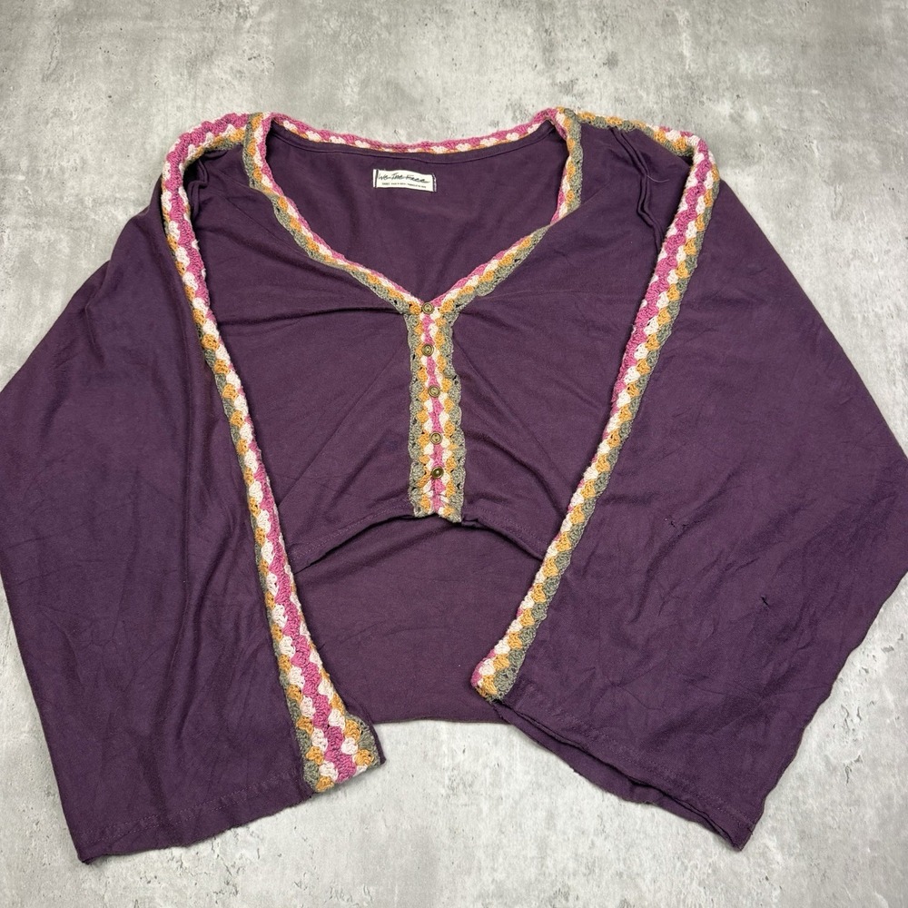 Free People We the Free Something Good Crochet Trim Tee Pullover Purple Small